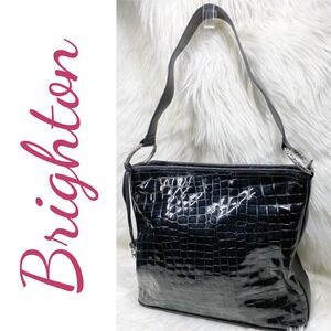Brighton Cher Black Patent Croc Shoulder Bag Silver Scroll Rings Heart Charm Y2K